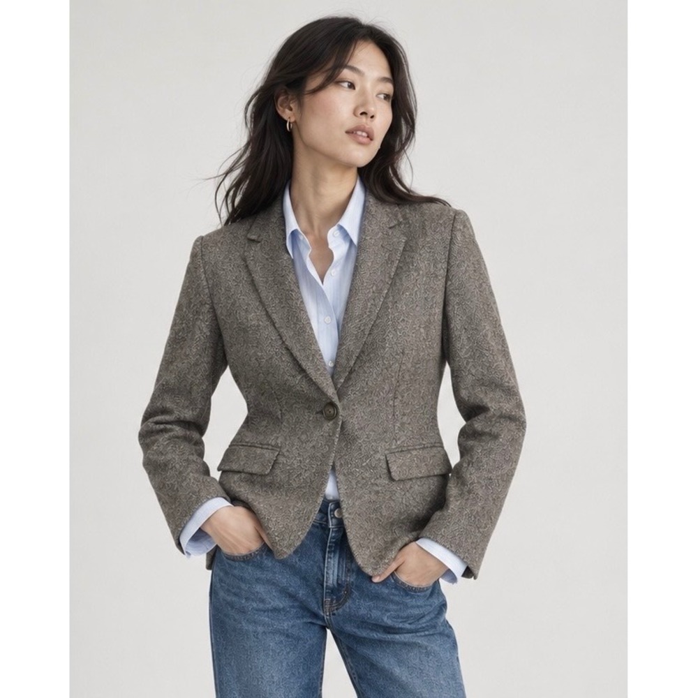 Ann Taylor Womens Gray Herringbone Knit Blazer Jacket Size Large NWT